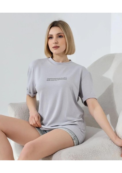 Unisex Bisiklet Yaka Baskılı Slim Fit T-Shirt - Boyalı Gri fırsatları