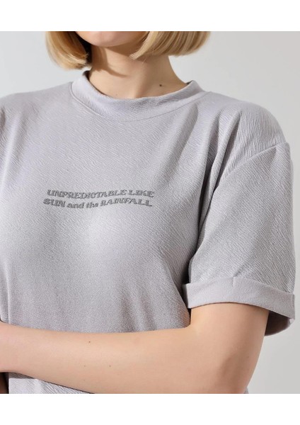 Unisex Bisiklet Yaka Baskılı Slim Fit T-Shirt - Boyalı Gri indirimleri