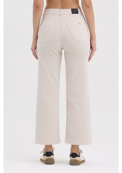 Kadın Hakan Jeans Esnek Wide Leg Ekru Yüksek Bel Kot Pantolon fırsatları