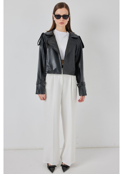 Kadın Oversize Deri Mont Ceket 1047 - Siyah fiyatları