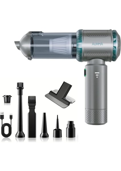 Içi Şarjlı Süpürge, Çok Amaçlı Süpürge, 15000 Pa Yüksek Emiş Gücü, 7 Farklı Kullanılabilir Başlık, 2000 Mah Batarya, 3 Kademeli Güç Modu, Yüksek Çekiş ve Üfleme, Vakumlu Araç Içi Süpürge (Yeşil)