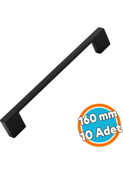 Mobilya Çekmece Dolap Kapak Kulpu Dayanıklı Kulbu Kulpları Siyah 160 mm Siyah Metal Kulp (10 Adet)