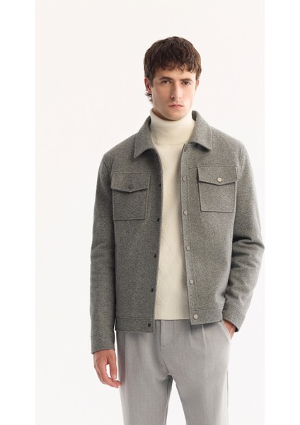 Erkek Gri Klasik Yaka Çıtçıt Kapamalı Kısa Kaşe Regular Fit Mont A52Y6186