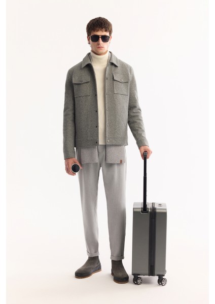 Erkek Gri Klasik Yaka Çıtçıt Kapamalı Kısa Kaşe Regular Fit Mont A52Y6186