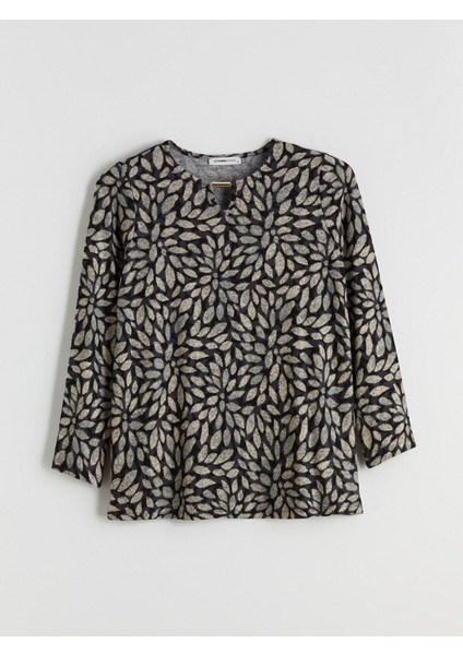 Yeni Sezon Bisiklet Yaka Desenli Bluz indirimleri