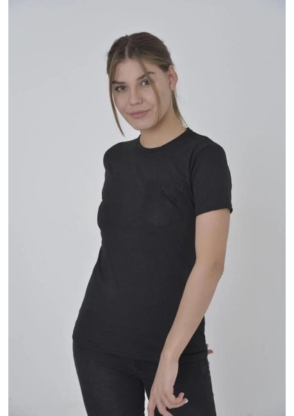 Kadın File Cepli Slim Fit T-Shirt - Siyah fiyatları