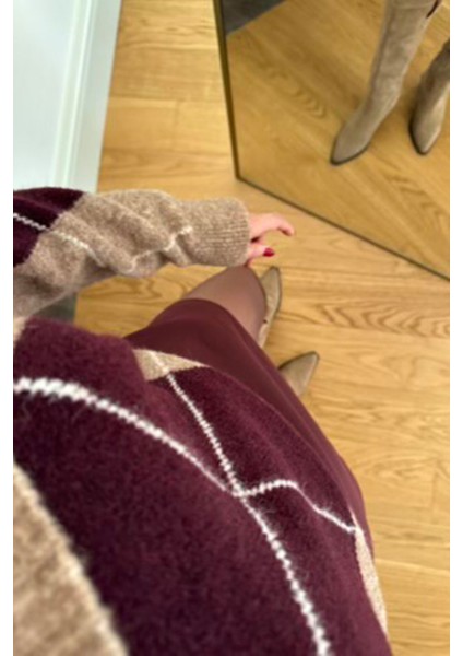 Madonna Yaka Baklava Desen Triko Kazak- Bordo modelleri