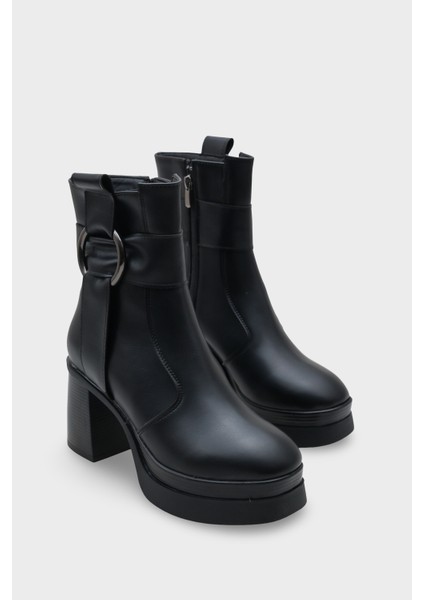 Tiffany Yuvarlak Burunlu Yandan Fermuarlı Orta Topuklu Kadın Bot