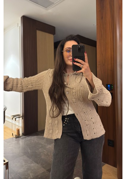 Ajurlu Orj Marka Tasarım Hırka- Bej indirimleri