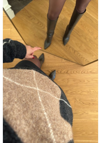 Madonna Yaka Baklava Desen Triko Kazak- Antrasit fırsatları