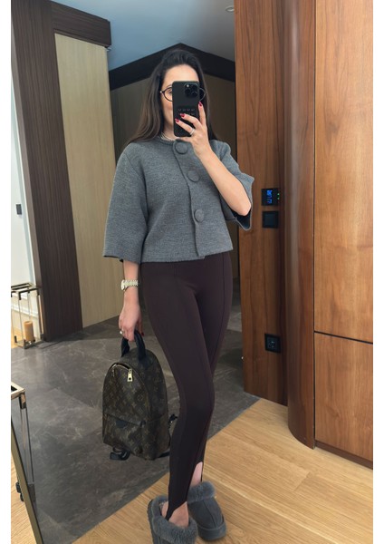 Kaplama Düğmeli Triko Hırka- Antrasit indirimleri