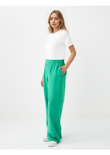 Yeşil Normal Paça Beli Lastikli Dokuma Pantolon modelleri