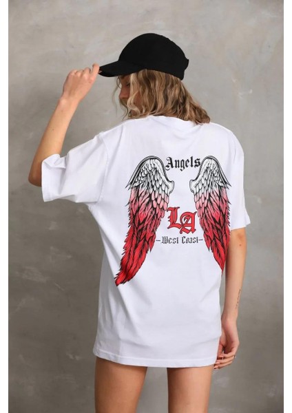 Unisex Baskılı Oversize T-Shirt - Beyaz fiyatları