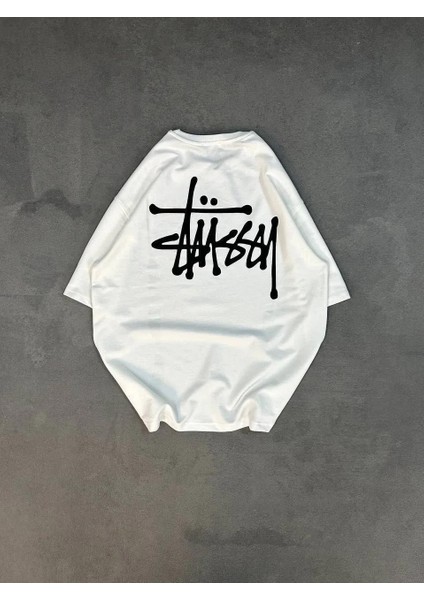 Unisex Bisiklet Yaka Baskılı Oversize T-Shirt - Beyaz fiyatları