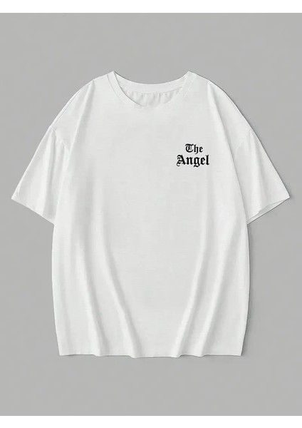 20/1 Penye Compack Dark Angel Baskılı Oversize Kısa Kol Yazlık T-Shirt- Beyaz fiyatları