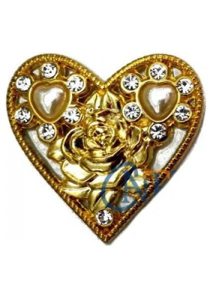 Eco Lounge Taşlı Kalp Broş, Kutu, Sandık Süsü - Sarı, 1 Adet