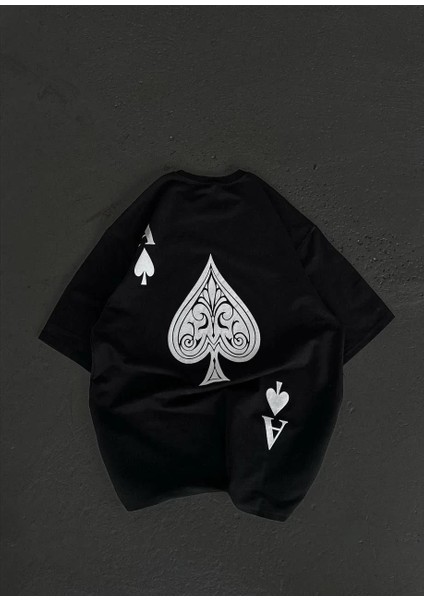 Unisex Bisiklet Yaka Baskılı Oversize T-Shirt - Siyah fiyatları