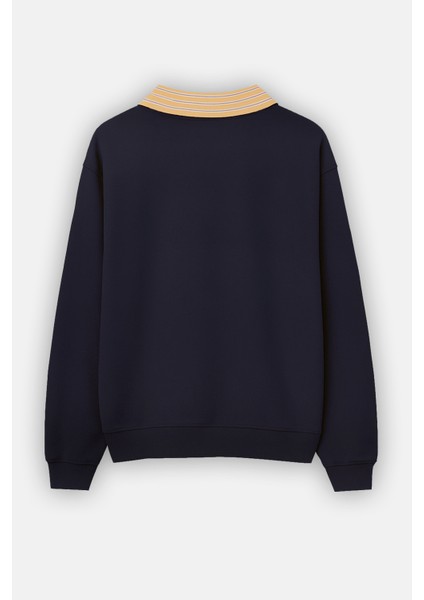 Lacivert Gömlek Yaka Şardonlu Baskılı Oversize Sweatshirt fırsatları