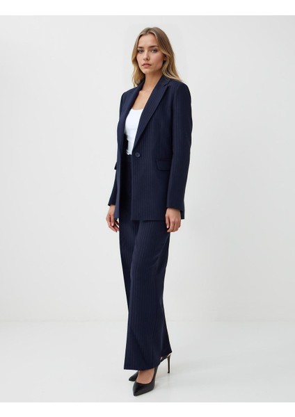 Lacivert Normal Paça Normal Bel Çizgili Dokuma Pantolon modelleri