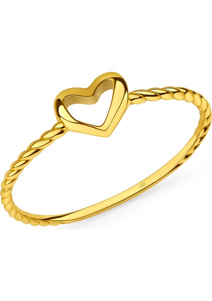 14 Ayar Altın Minimal İnce Kalp Yüzük fırsatları