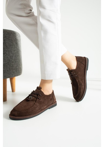 Hakiki Deri Gold Ayarlanabilir Toka Detaylı Kadın Loafer Kahve Süet fiyatları