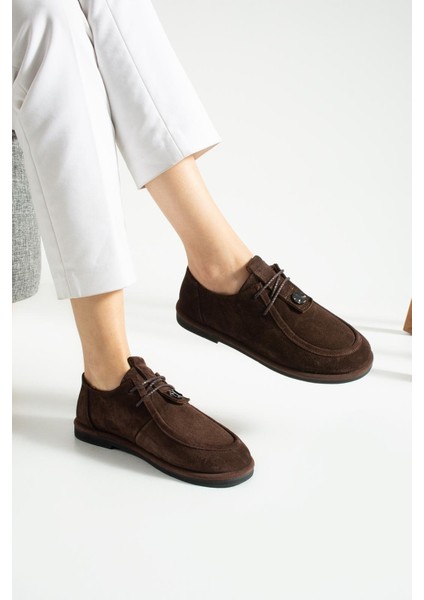 Hakiki Deri Gold Ayarlanabilir Toka Detaylı Kadın Loafer Kahve Süet modelleri