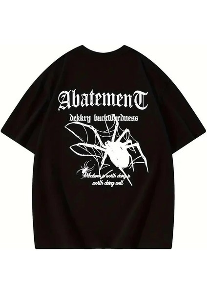 Örümcek Ağı Desenli Baskılı Oversize Bisiklet Yaka T-Shirt - Siyah modelleri