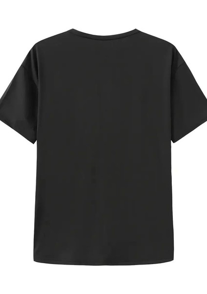Canlı Harf Baskılı Büyük Boy Oversize Kısa Kollu Tişört - Yumuşak, Nefes Alabilir, Kadınlar Için Rahat Yaz ve Ilkbaharın Vazgeçilmezi - Rahat Kesim, Rahat, Şık Kadın Giysileri - Siyah modelleri