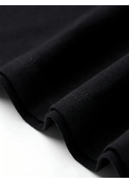 Rahat Bisiklet Yaka Tişört, Yaratıcı Karikatür Baskı - Yumuşak Polyester, Her Mevsim Giyilebilir- Siyah modelleri