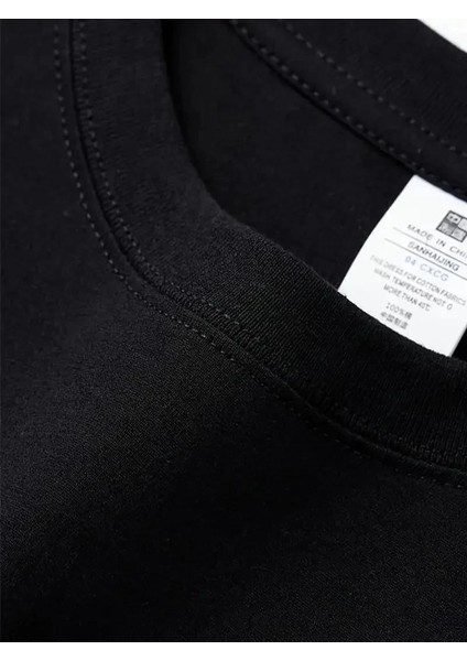 Rahat Bisiklet Yaka Tişört, Yaratıcı Karikatür Baskı - Yumuşak Polyester, Her Mevsim Giyilebilir- Siyah indirimleri