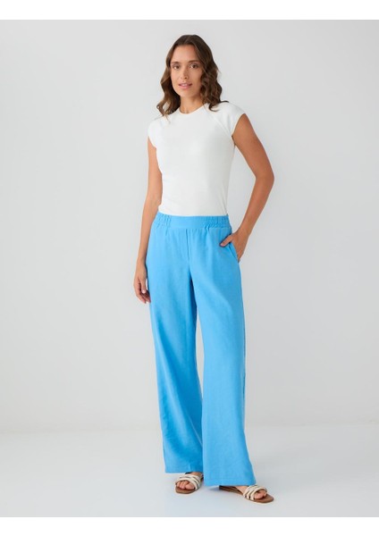 Mavi Normal Paça Beli Lastikli Dokuma Pantolon
