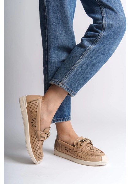 Layla Bağcıksız Ortopedik Rahat Taban Çiçek Desenli Kadın Babet Ayakkabı Ckt - Ten fiyatları