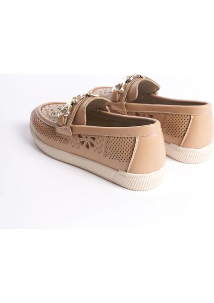 Layla Bağcıksız Ortopedik Rahat Taban Çiçek Desenli Kadın Babet Ayakkabı Ckt - Ten indirimleri