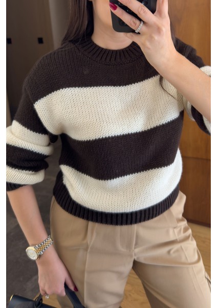 Orj Marka Çizgili Triko Kazak- Kahverengi fiyatları