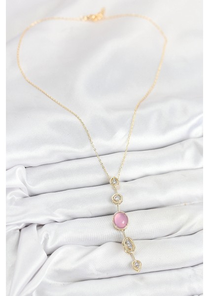 Pirinç Zincir Pembe Gold Renk Zirkon Taşlı Y Kolye fiyatları
