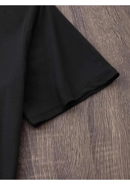 20/1 Penye Compack Baskılı Oversize Bisiklet Yaka M Kısa Kol Yazlık T-Shirt - Siyah