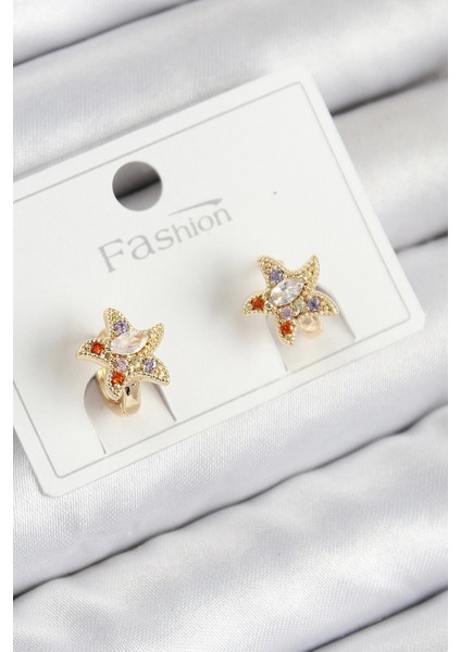 Pirinç Zirkon Taşlı Yıldız Model Gold Renk Çocuk Küpe