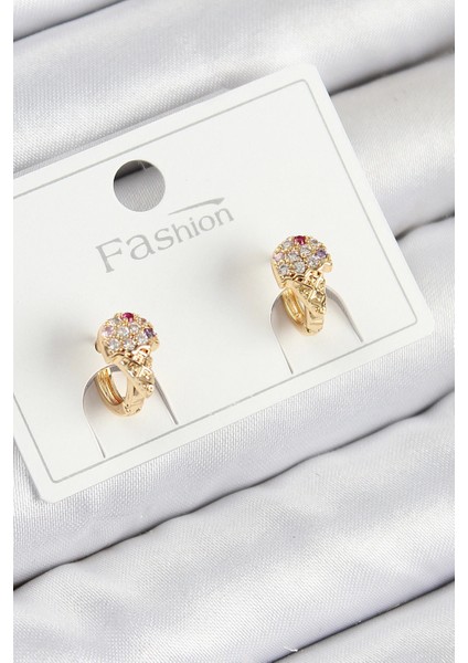 Pirinç Zirkon Taşlı Dondurma Model Gold Renk Çocuk Küpe