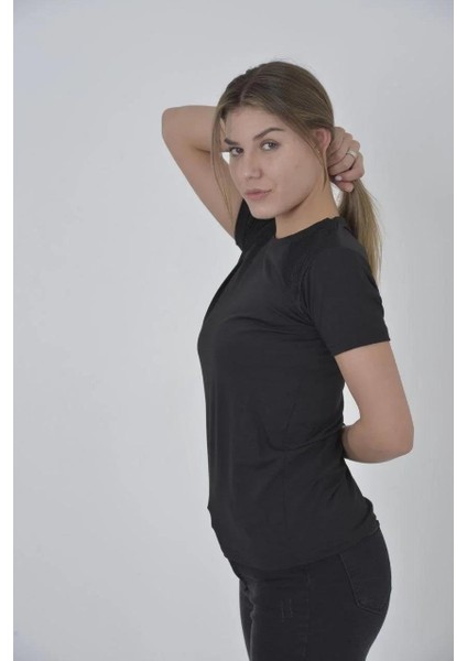 Kadın Omuz Fileli Slim Fit T-Shirt - Siyah fiyatları