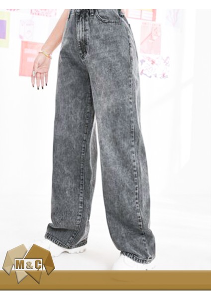 Yüksek Bel Geniş Paça Jean Kadın Pantolon Rahat Kalıp Vintage Yıkama