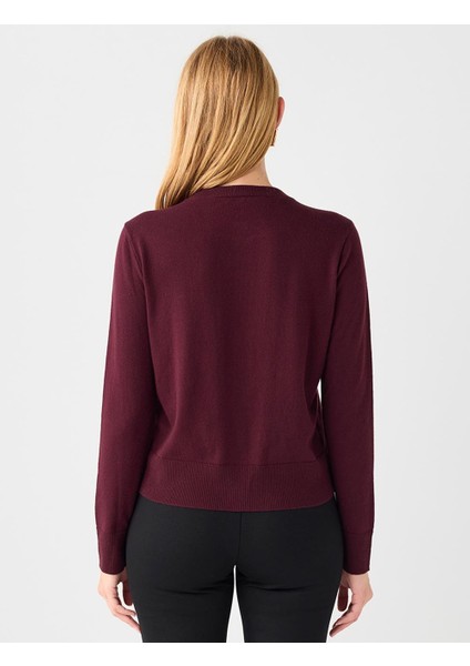 Bordo Parlak Düğme Detaylı Yuvarlak Yaka Triko Hırka indirimleri