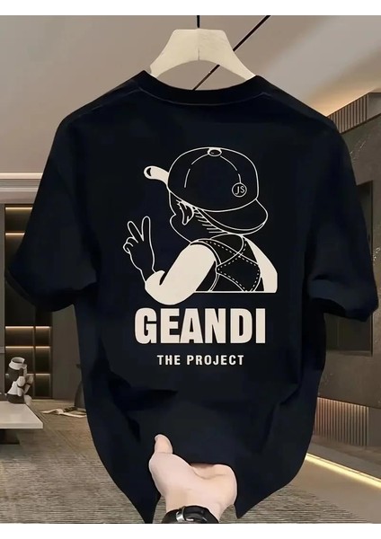 Geniş Kesim Pamuklu Tişört - "gandhı The Project" Baskılı, Siyah, Rahat Kesim, Kısa Kollu, Günlük Kıyafet, Her Gün Giyilebilecek Tişört- Siyah