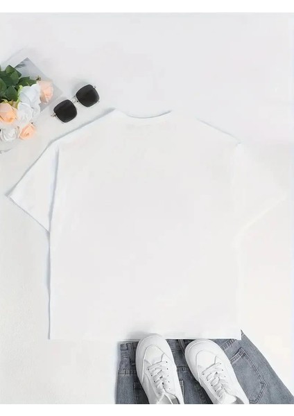 Ördek Baskılı ve Yuvarlak Yakalı Kadın Günlük Büyük Boy Siyah Tişört. - Beyaz fırsatları