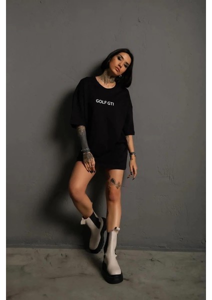 Kadın Oversize Baskılı Tişört – Golf Gtı Retro Araba Desenli, Ön & Arka Dijital Baskı, Sokak Modası Stil - Siyah fiyatları