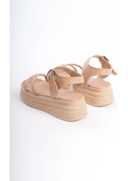 Zlohe Kalın Tokalı Taşlı Şeritli Ortopedik Taban Kadın Sandalet Ctt - Ten indirimleri