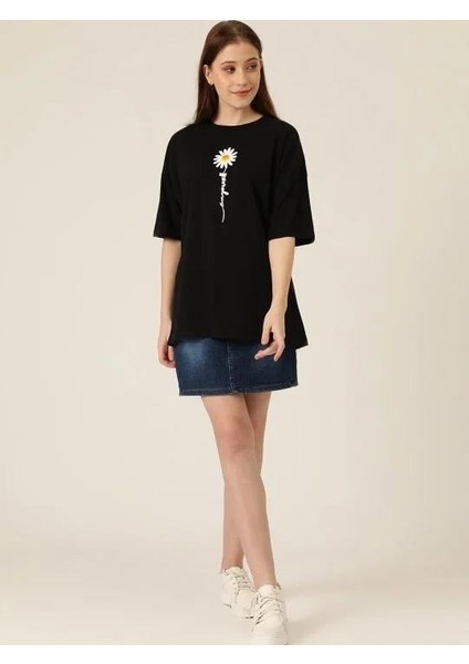 Baskılı Kadın T-Shirt - Siyah