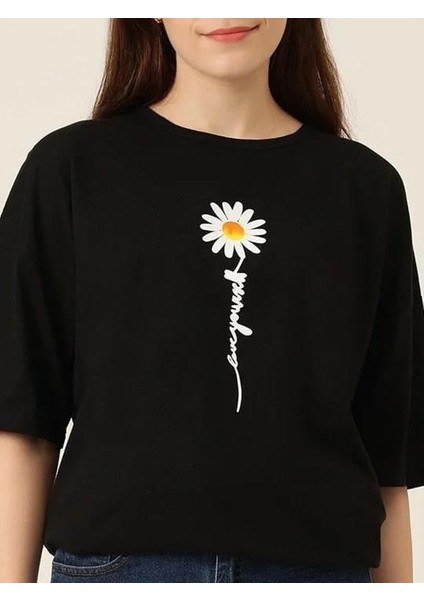 Baskılı Kadın T-Shirt - Siyah fırsatları