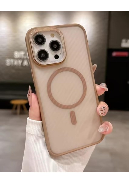 Iphone Uyumlu Metal Çerçeveli Mat Şeritli Magsafe Destekli Kılıf