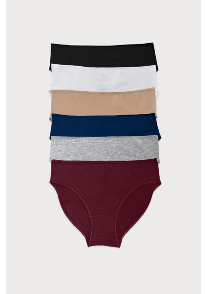 Kadın Renkli 6 Lı Paket Modal Dar Kalıp Ara Bel Slip Külot 187