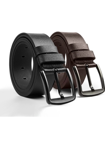 2 Adet Erkek 100 % Hakiki Deri Kot Kemer Siyah / Kahverengi